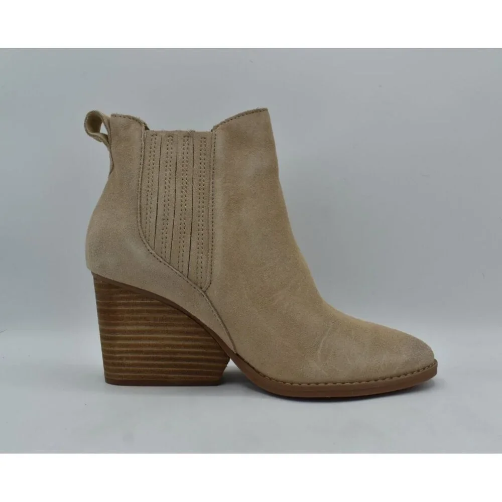 TOMS Womens 7 Noa Natural Suede Stacked Wedge Heel Western Booties Boots‎ Shoes